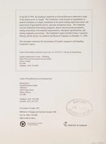 The federal government's response to the fifth report of the Standing Committee on Natural Resources